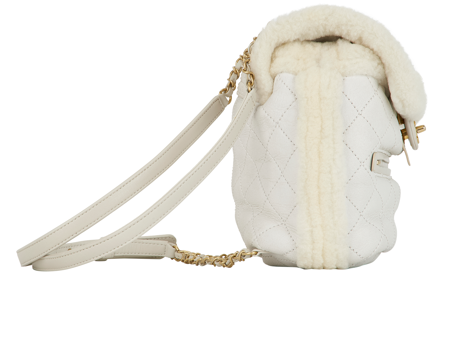 CC Backpack, &pound;3,900, Handbags, White, Leather/Shearling, Side view